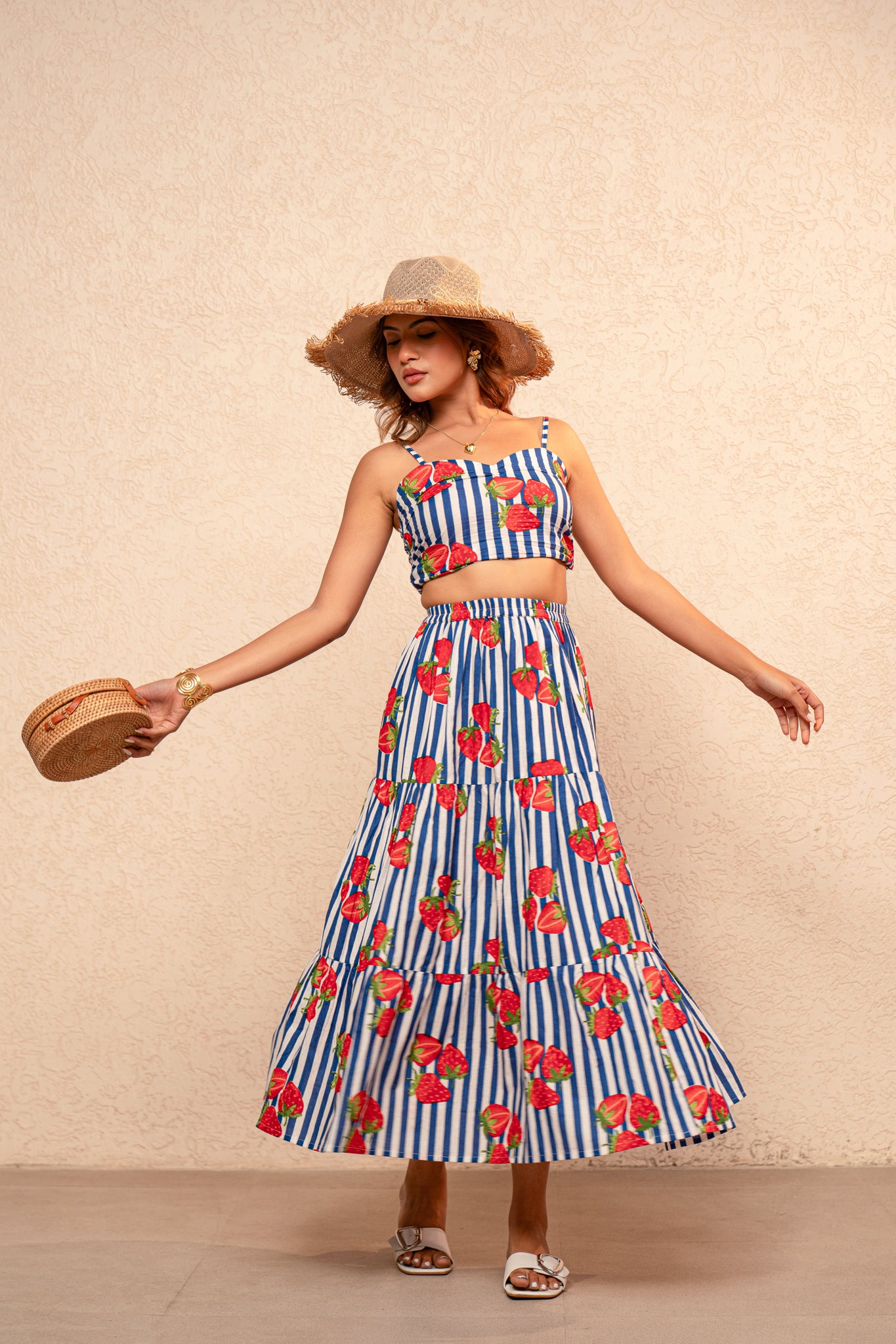 CLAIRE BLUE PRINTED STRIPED COORD SET