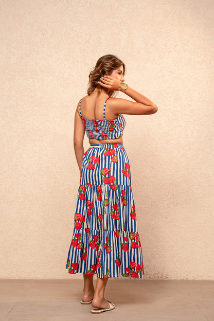 CLAIRE BLUE PRINTED STRIPED COORD SET