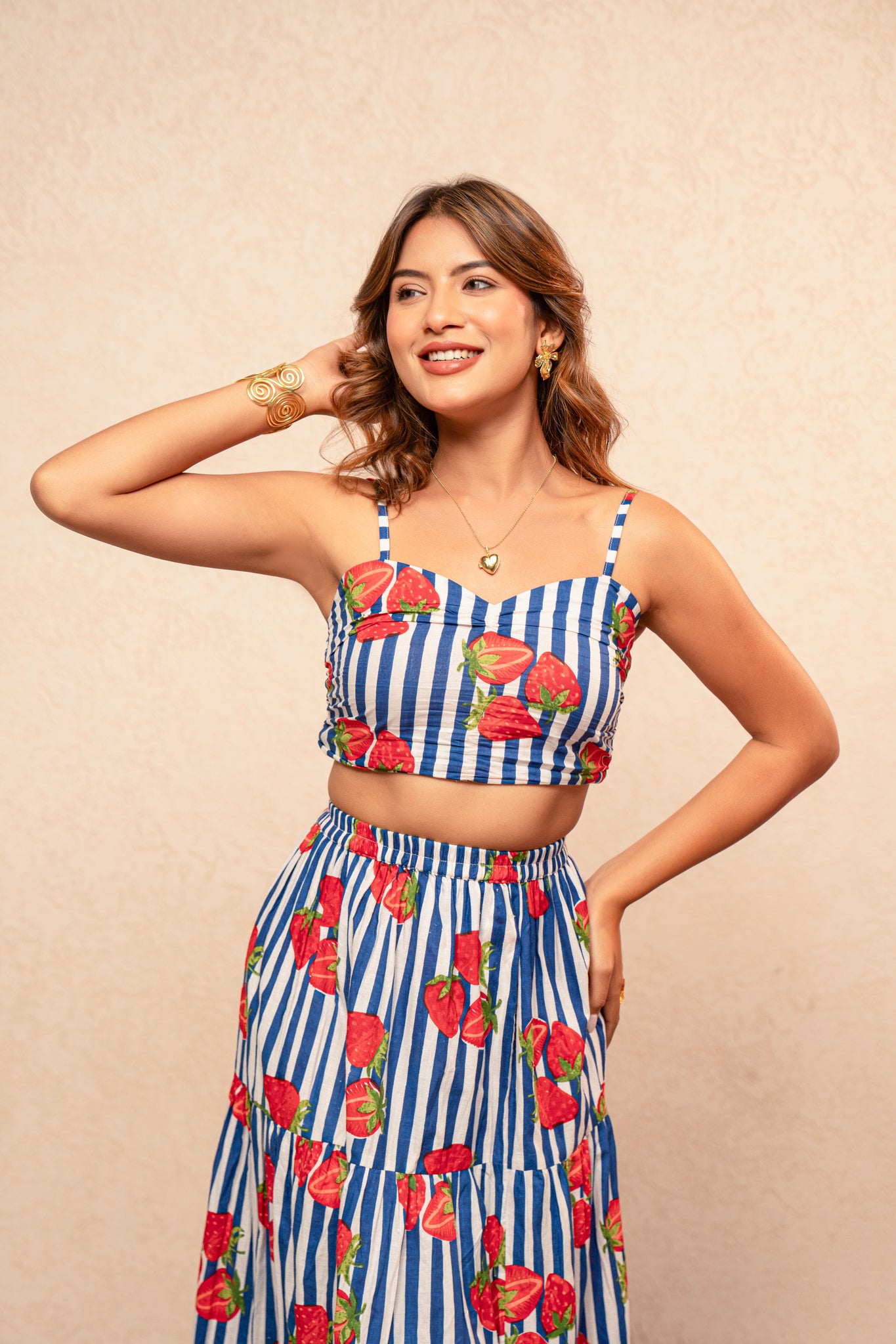 CLAIRE BLUE PRINTED STRIPED COORD SET