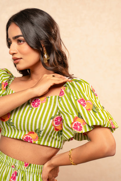 EDWINA GREEN PRINTED STRIPED COORD SET