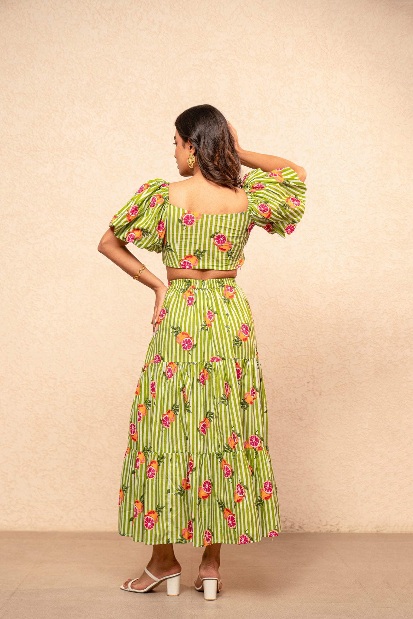 EDWINA GREEN PRINTED STRIPED COORD SET