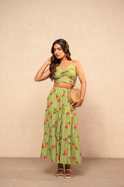 CLAIRE BLUE PRINTED STRIPED COORD SET