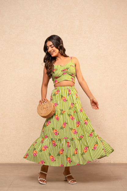 CLAIRE BLUE PRINTED STRIPED COORD SET