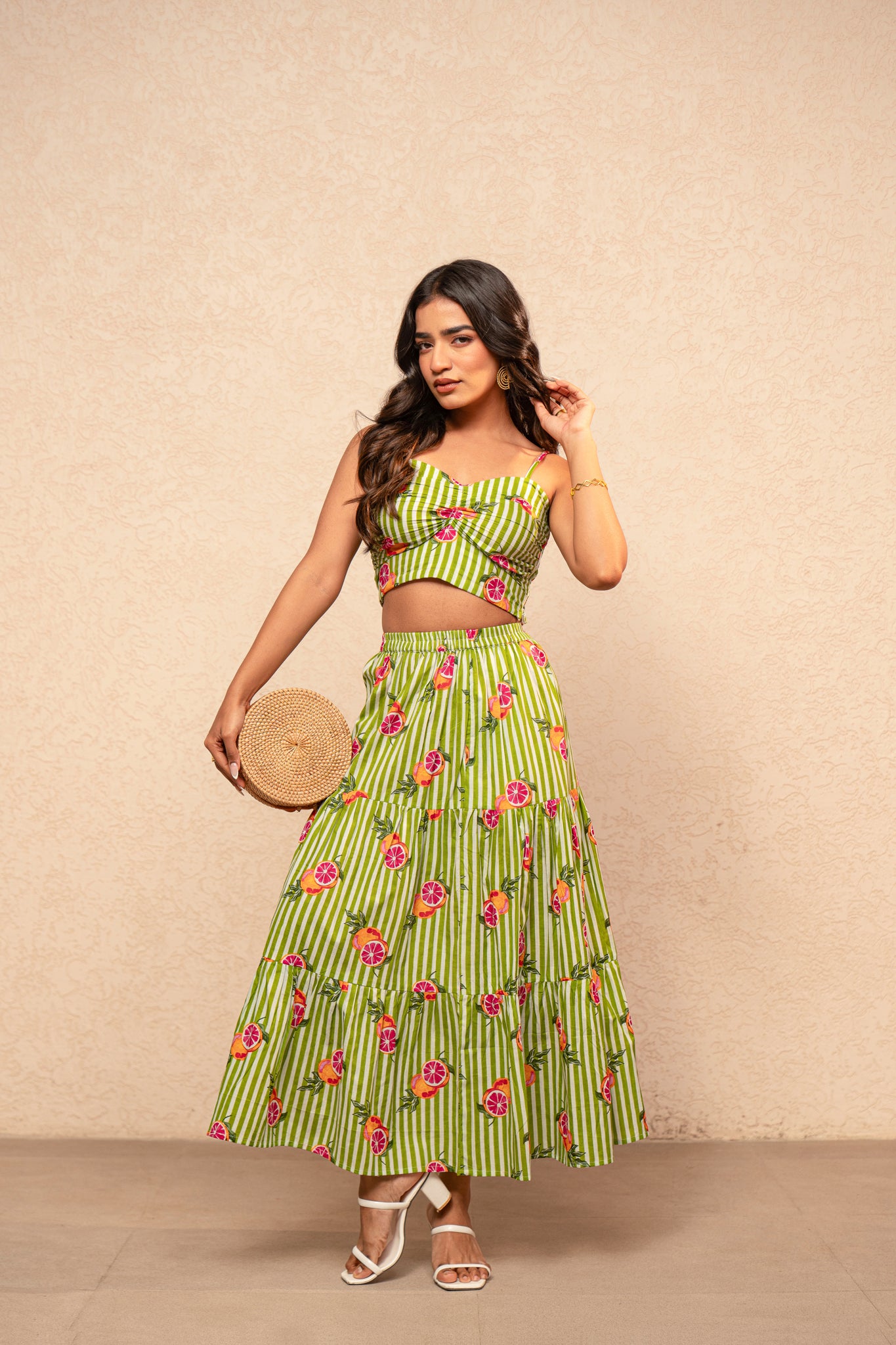 CLAIRE BLUE PRINTED STRIPED COORD SET