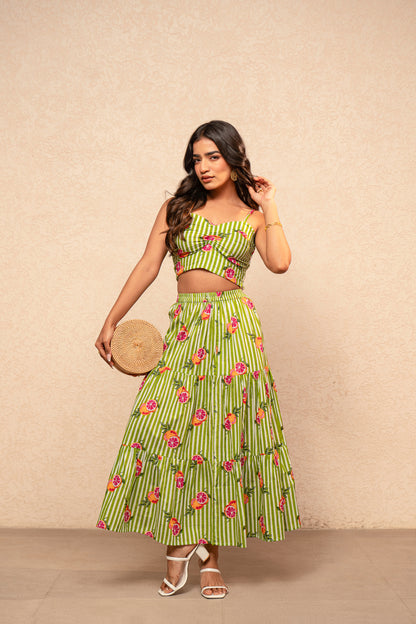 CLAIRE BLUE PRINTED STRIPED COORD SET