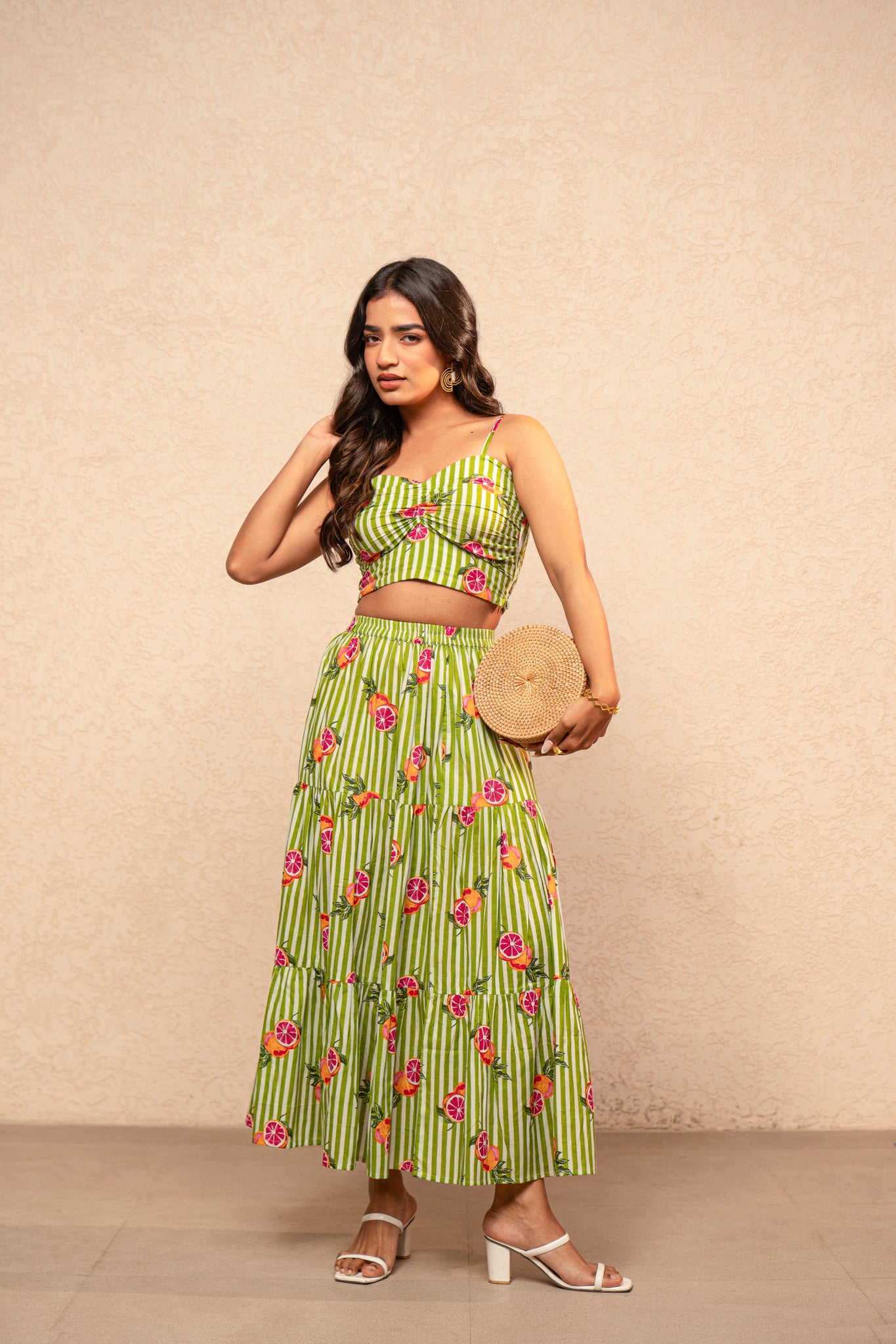 CLAIRE BLUE PRINTED STRIPED COORD SET