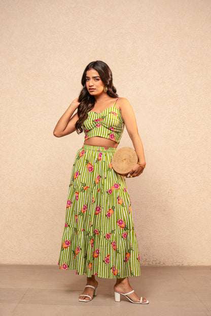 CLAIRE BLUE PRINTED STRIPED COORD SET