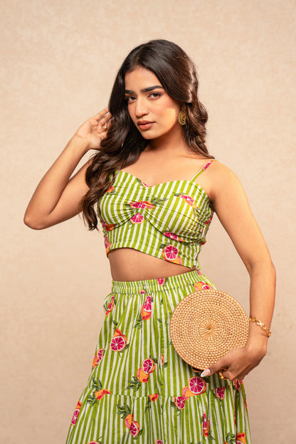 CLAIRE BLUE PRINTED STRIPED COORD SET