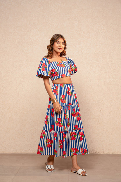 EDWINA GREEN PRINTED STRIPED COORD SET