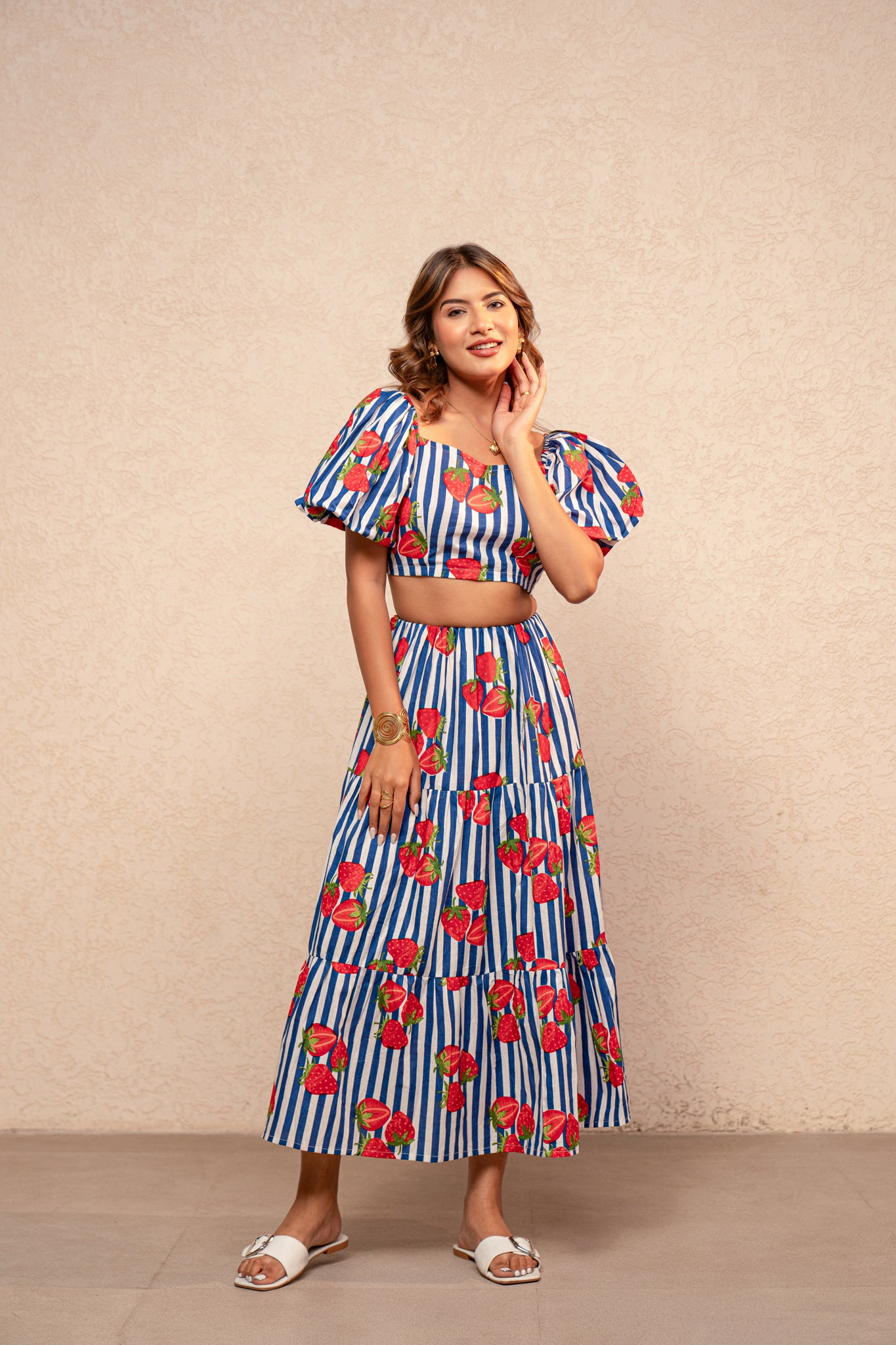 EDWINA GREEN PRINTED STRIPED COORD SET