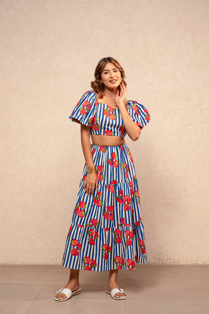 EDWINA GREEN PRINTED STRIPED COORD SET