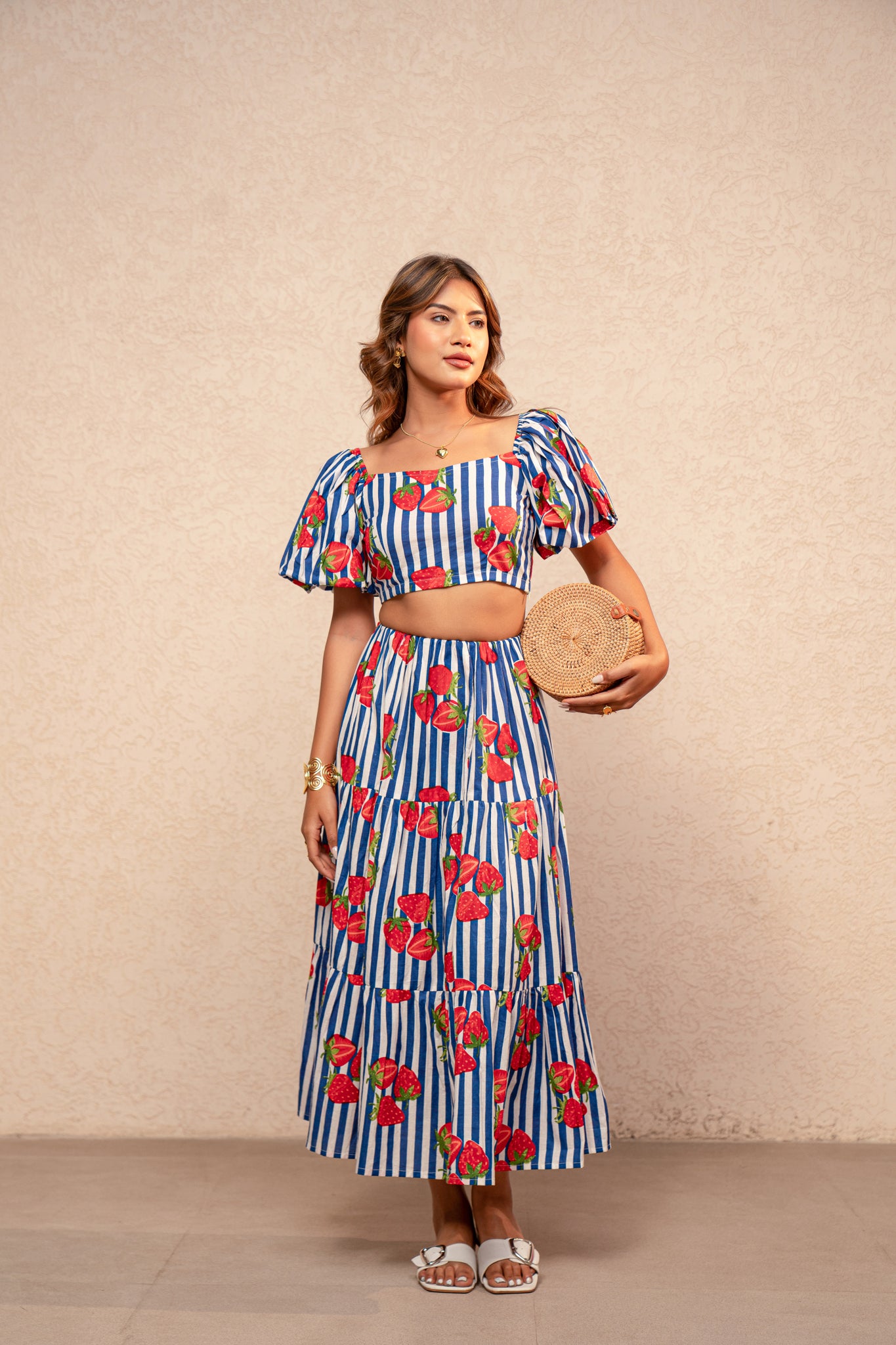 EDWINA GREEN PRINTED STRIPED COORD SET