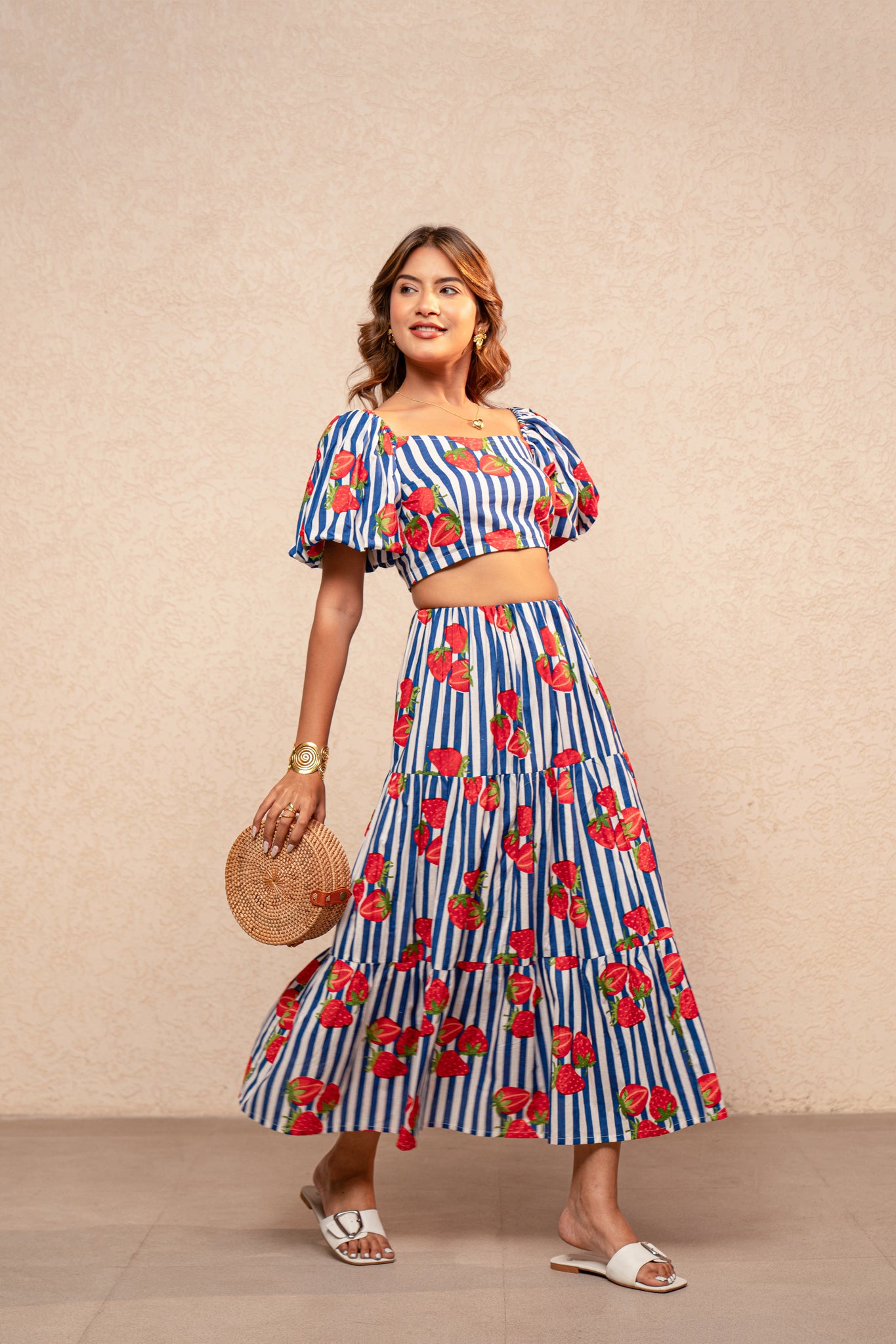 EDWINA GREEN PRINTED STRIPED COORD SET