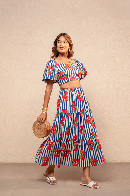 EDWINA GREEN PRINTED STRIPED COORD SET