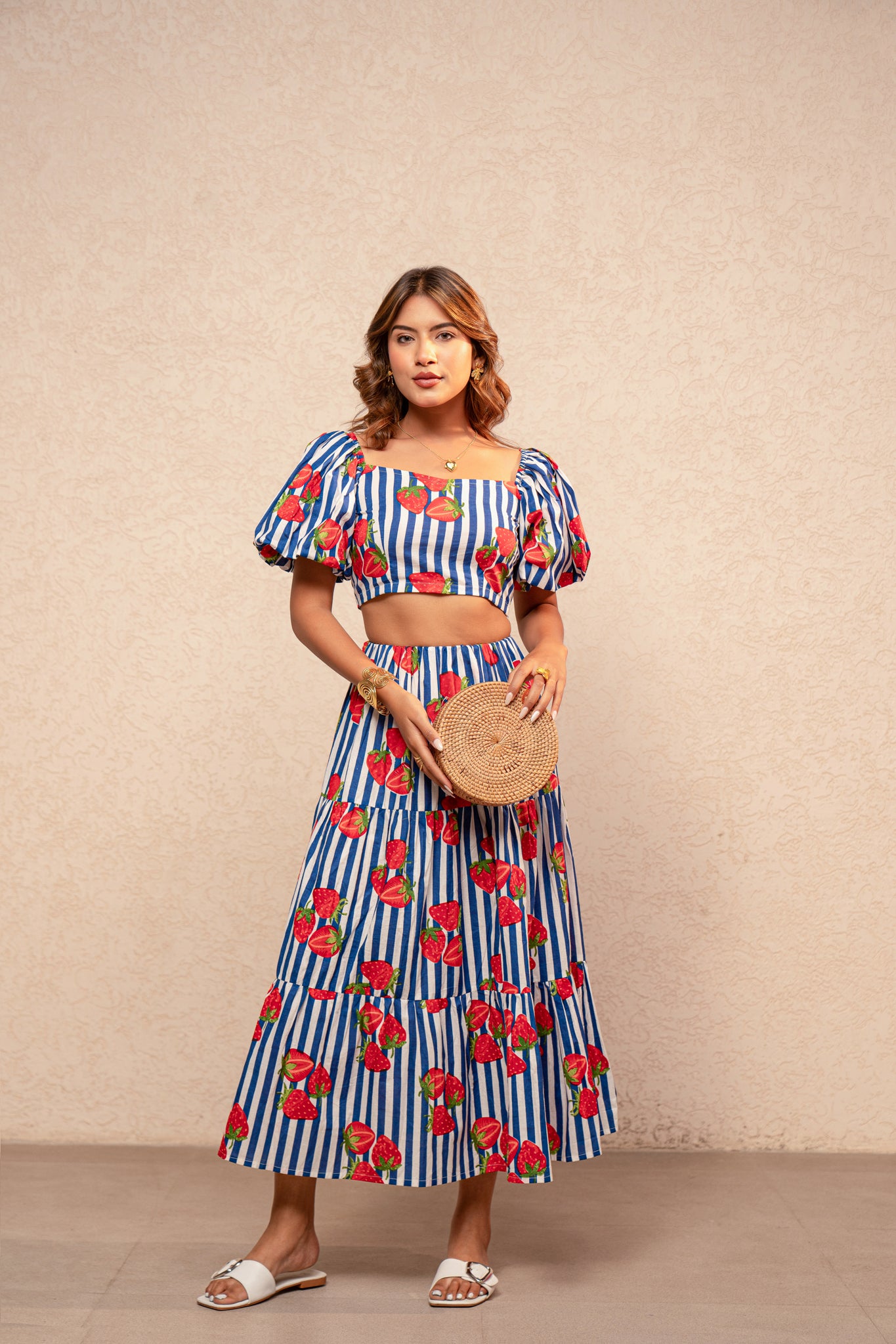 EDWINA GREEN PRINTED STRIPED COORD SET