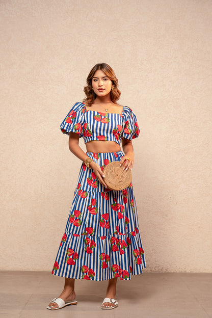 EDWINA GREEN PRINTED STRIPED COORD SET