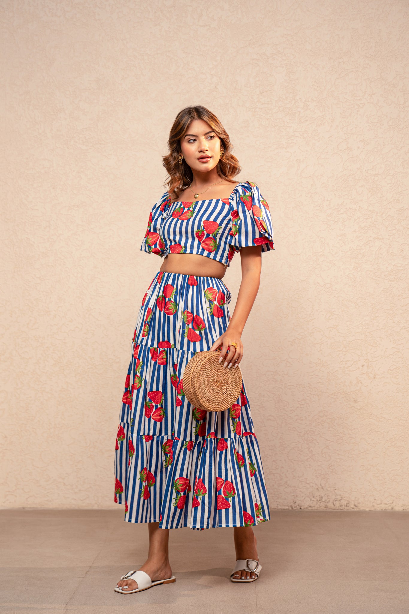 EDWINA GREEN PRINTED STRIPED COORD SET