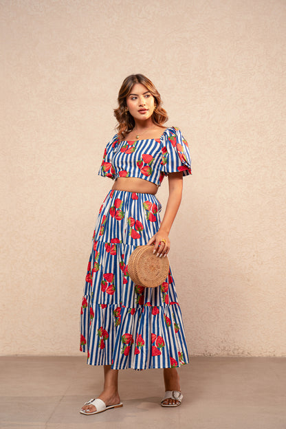 EDWINA GREEN PRINTED STRIPED COORD SET