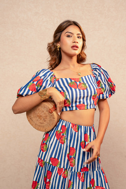 EDWINA GREEN PRINTED STRIPED COORD SET