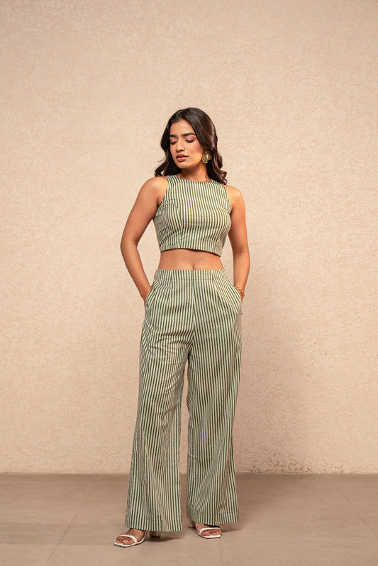 MAEVE GREEN STRIPED 2 PIECE COORD SET