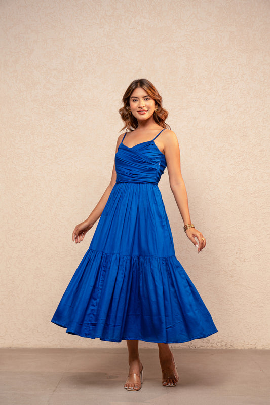 ANA BLUE A-LINE TIERED DRESS