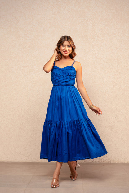 ANA BLUE A-LINE TIERED DRESS