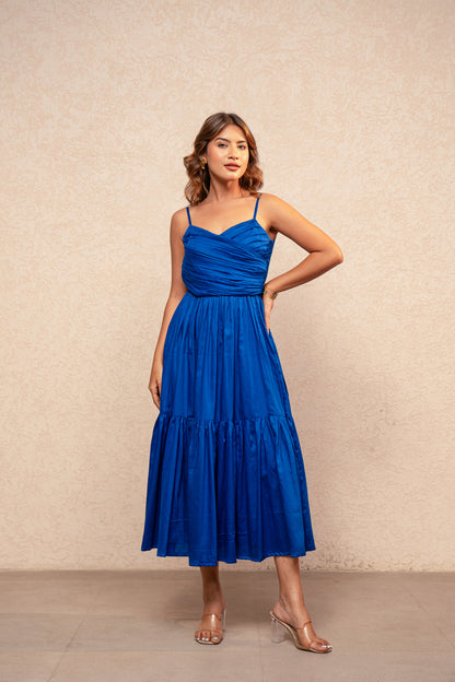 ANA BLUE A-LINE TIERED DRESS