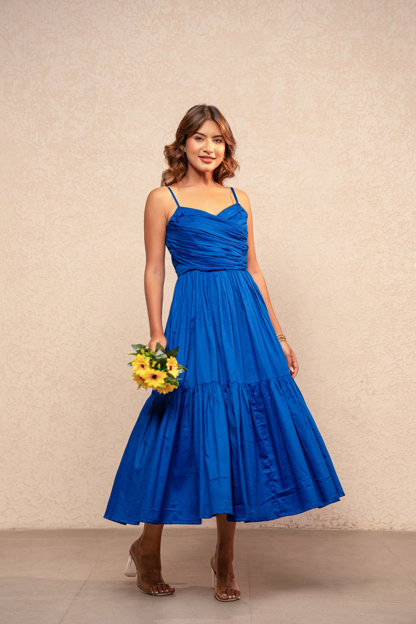 ANA BLUE A-LINE TIERED DRESS