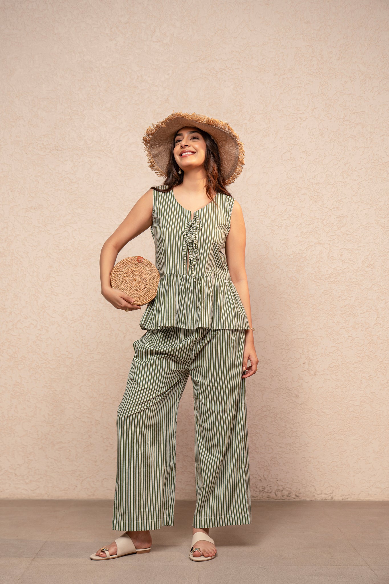 TAARVI GREEN STRIPED COORD SET