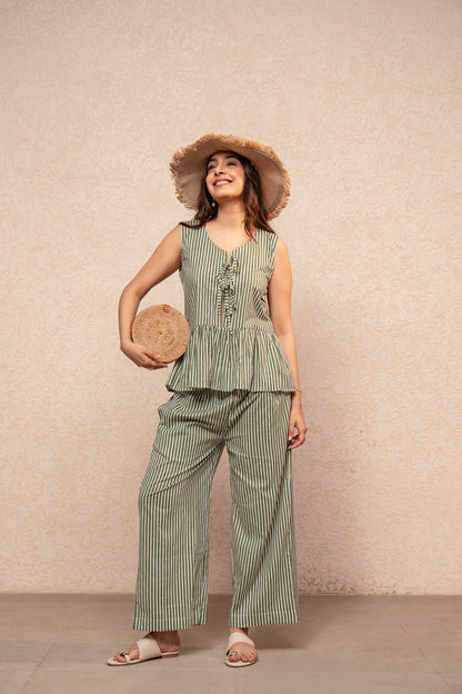 TAARVI GREEN STRIPED COORD SET