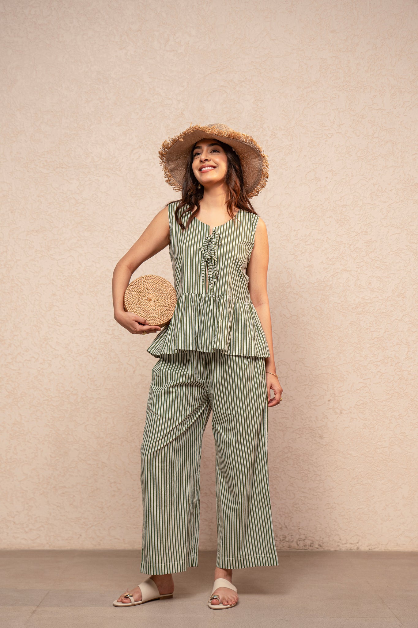 TAARVI GREEN STRIPED COORD SET