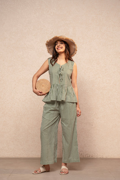 TAARVI GREEN STRIPED COORD SET