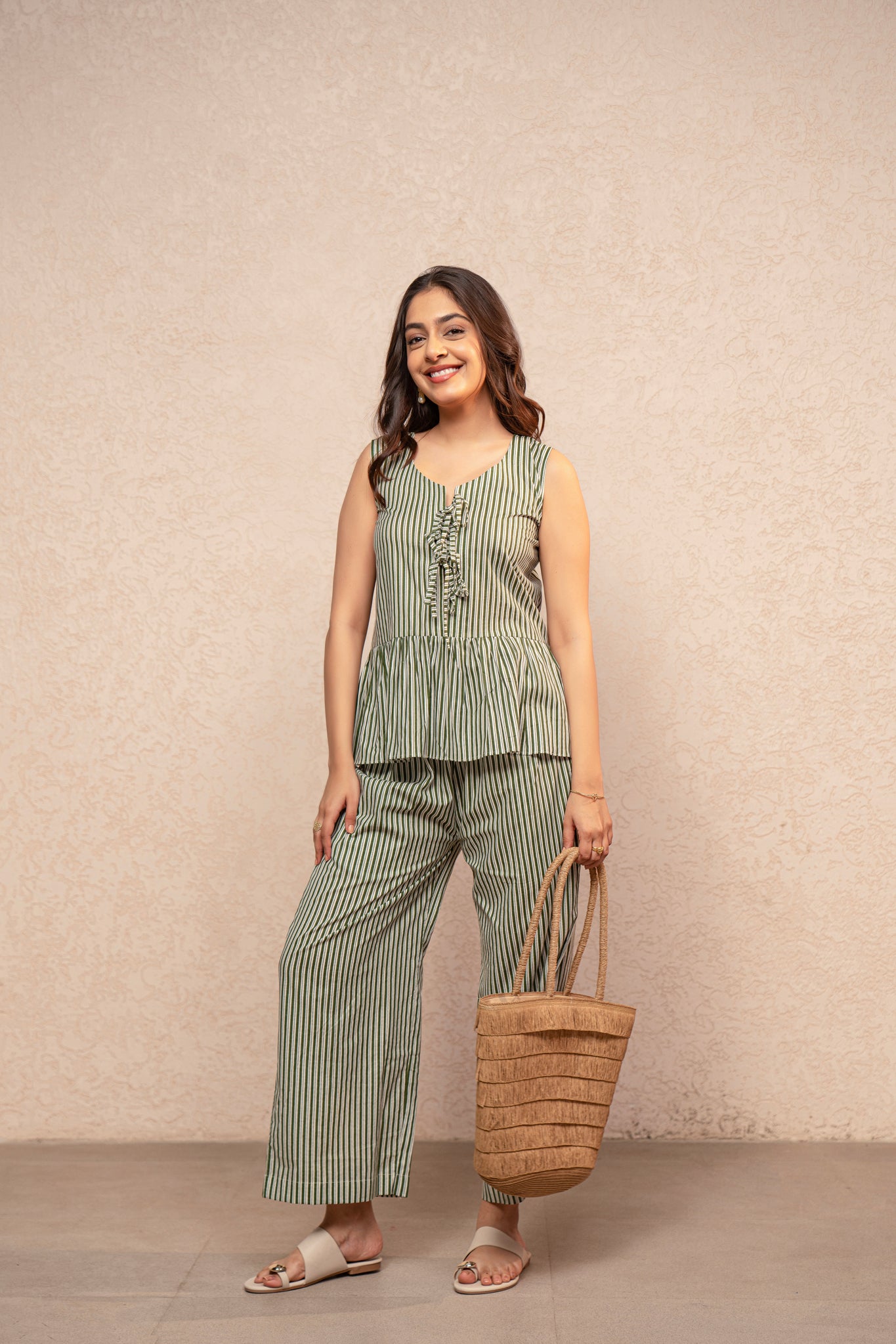 TAARVI GREEN STRIPED COORD SET