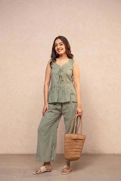 TAARVI GREEN STRIPED COORD SET