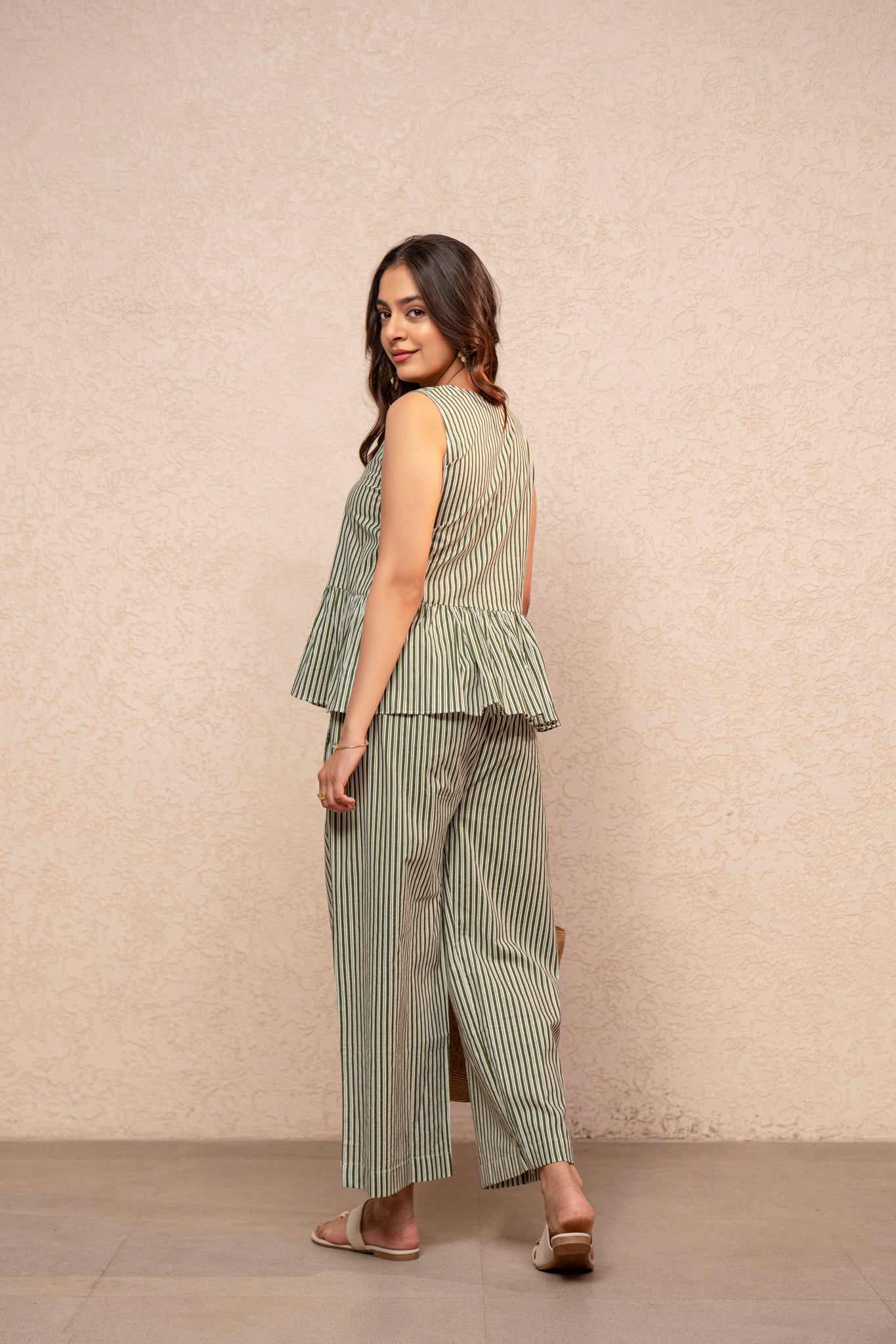 TAARVI GREEN STRIPED COORD SET