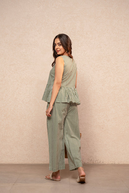 TAARVI GREEN STRIPED COORD SET