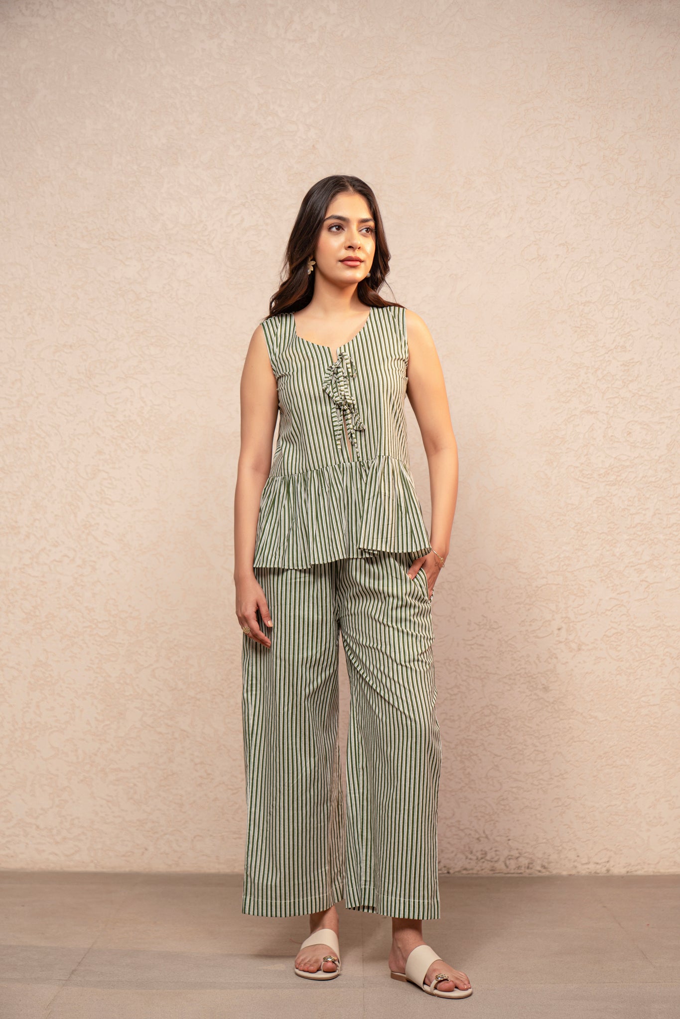 TAARVI GREEN STRIPED COORD SET