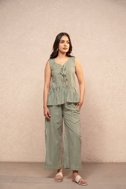 TAARVI GREEN STRIPED COORD SET