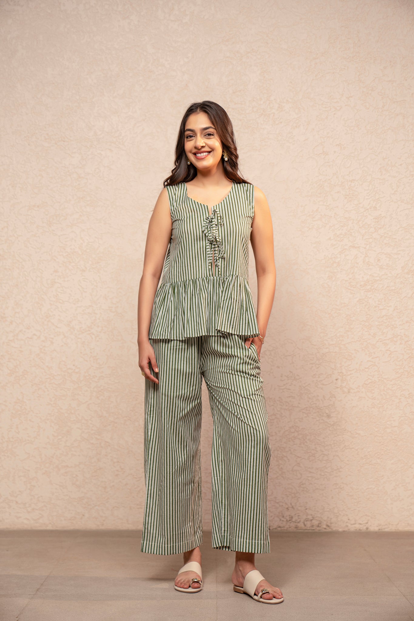 TAARVI GREEN STRIPED COORD SET