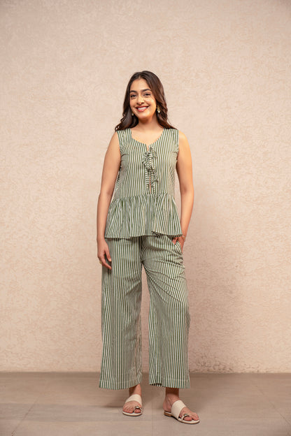 TAARVI GREEN STRIPED COORD SET