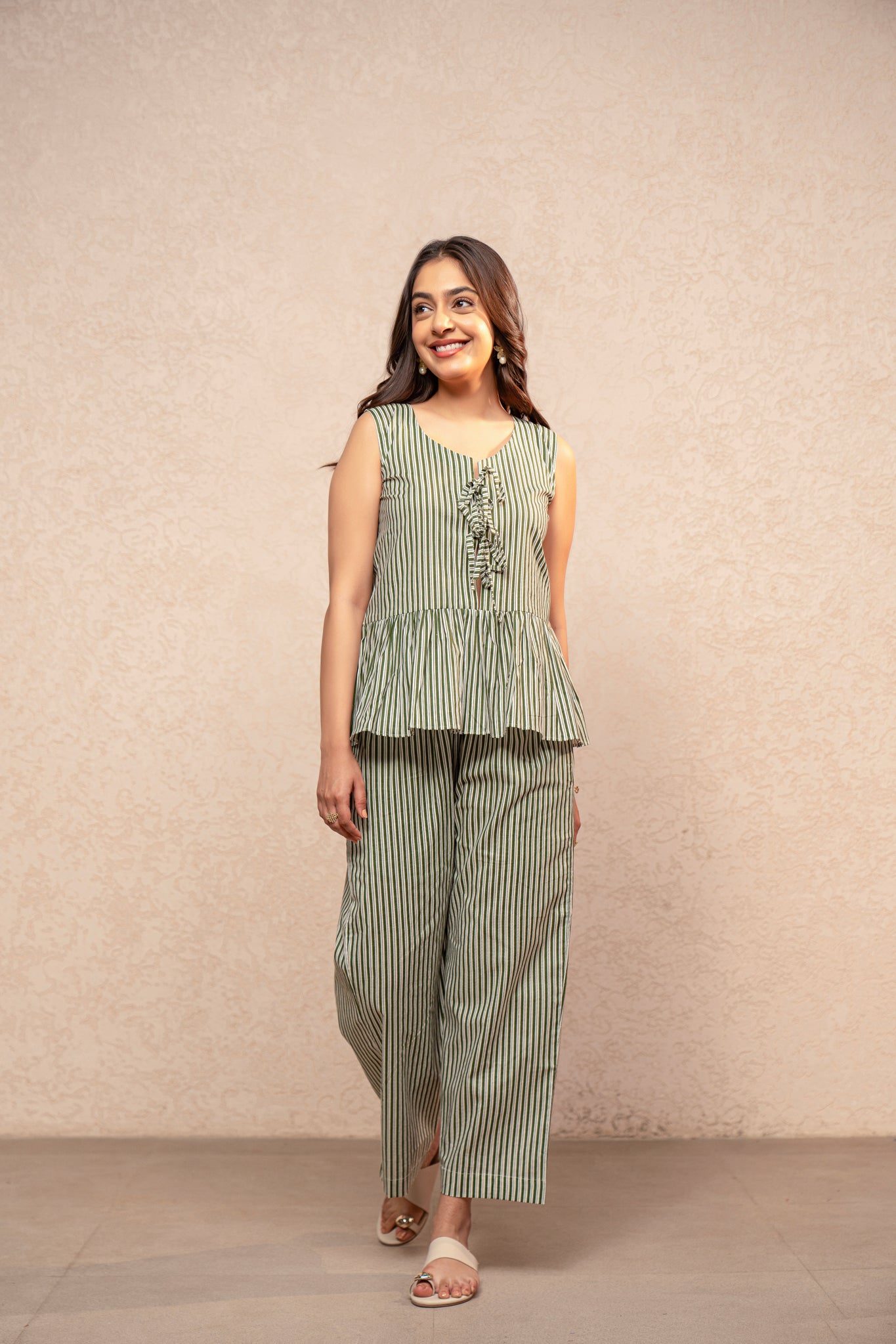 TAARVI GREEN STRIPED COORD SET