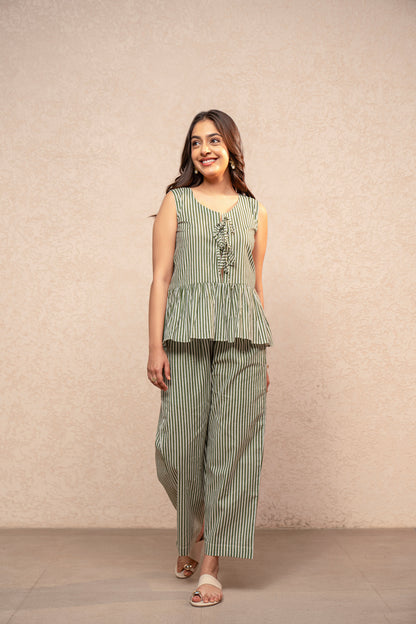 TAARVI GREEN STRIPED COORD SET