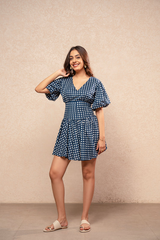 ILA BLUE GINGHAM SHORT DRESS