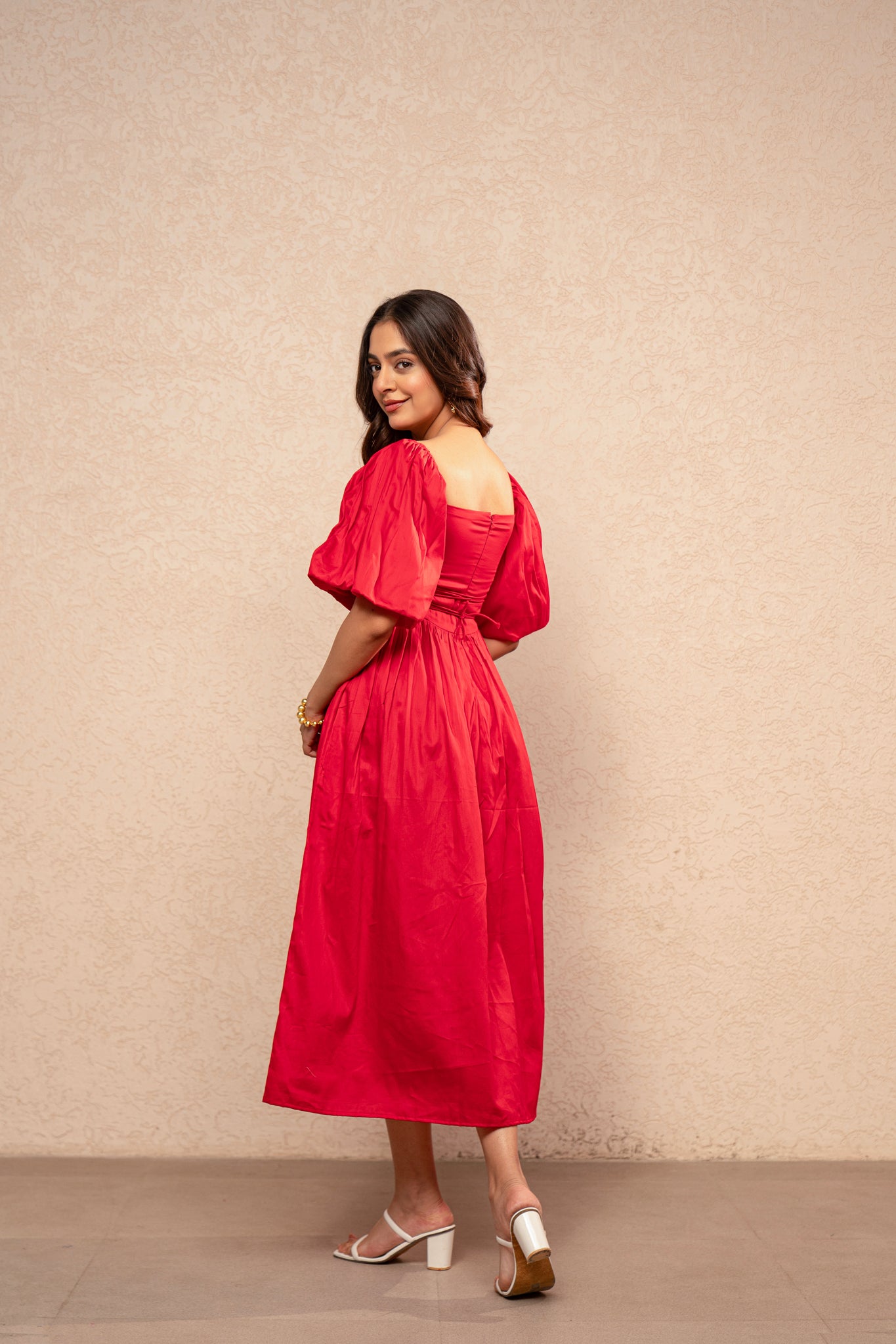 VIYARA RED COTTON A-LINE DRESS
