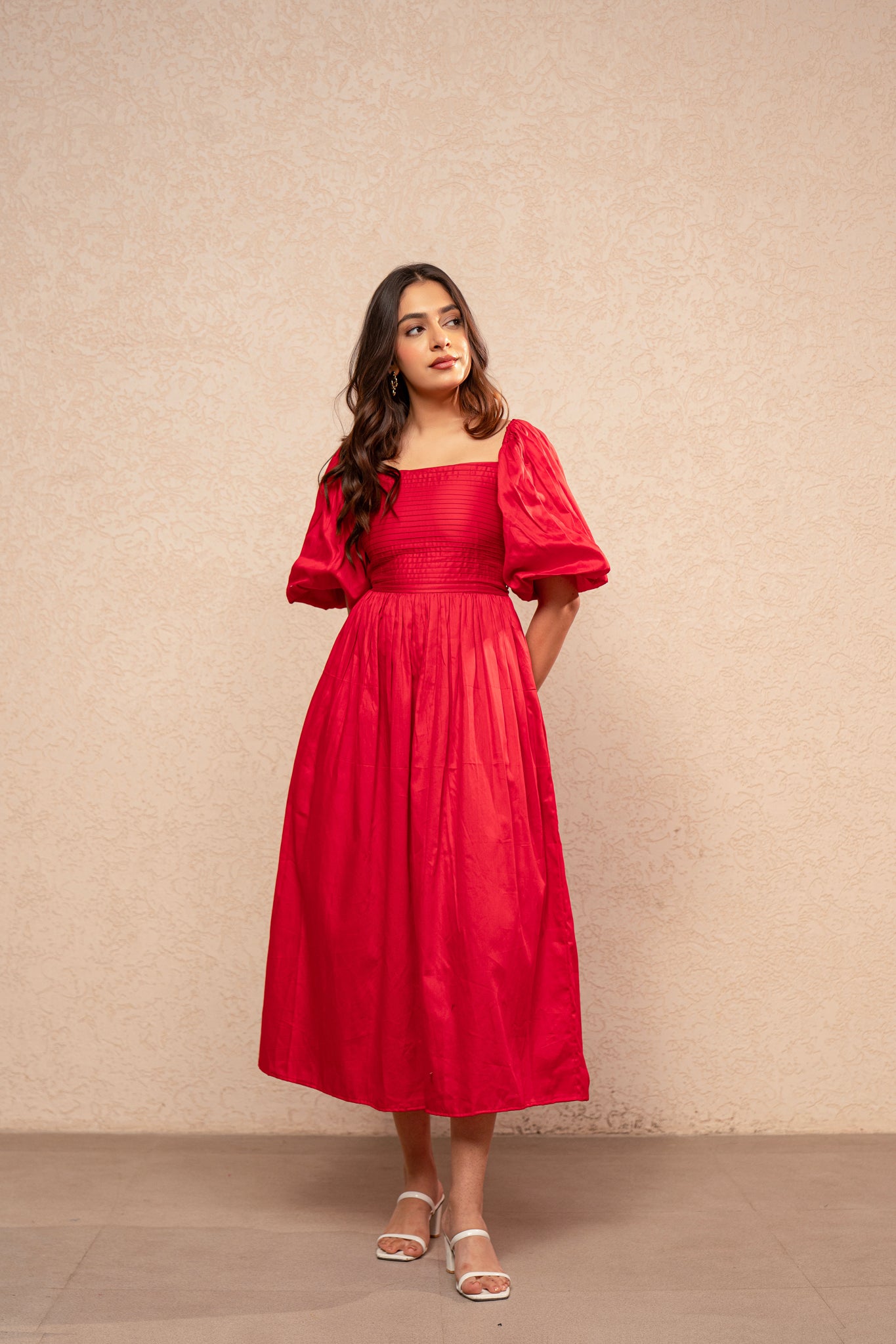 VIYARA RED COTTON A-LINE DRESS