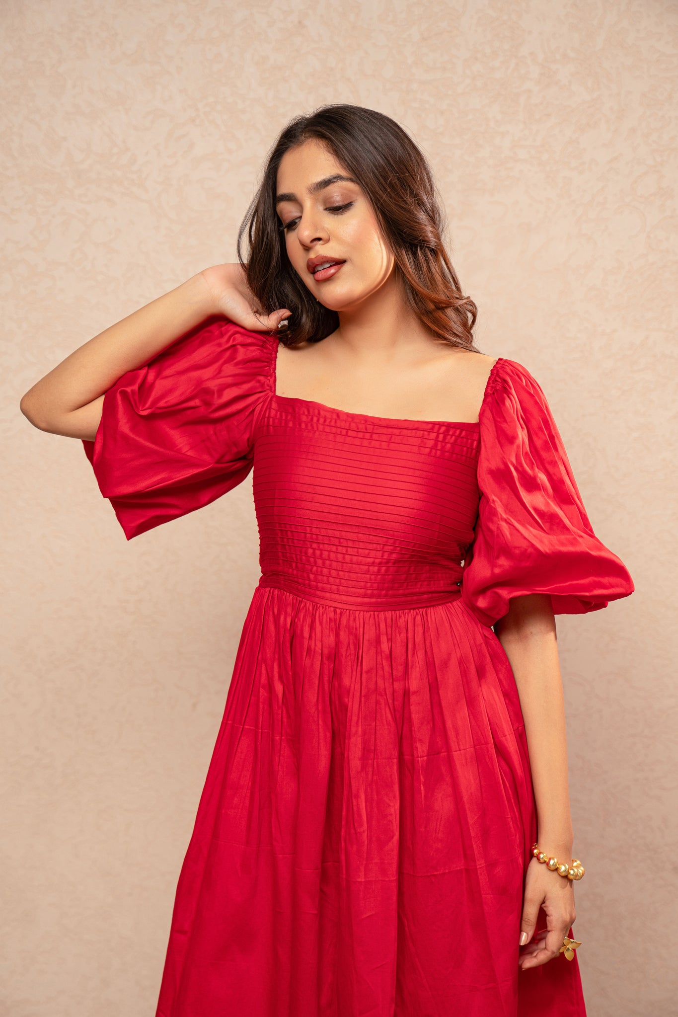 VIYARA RED COTTON A-LINE DRESS