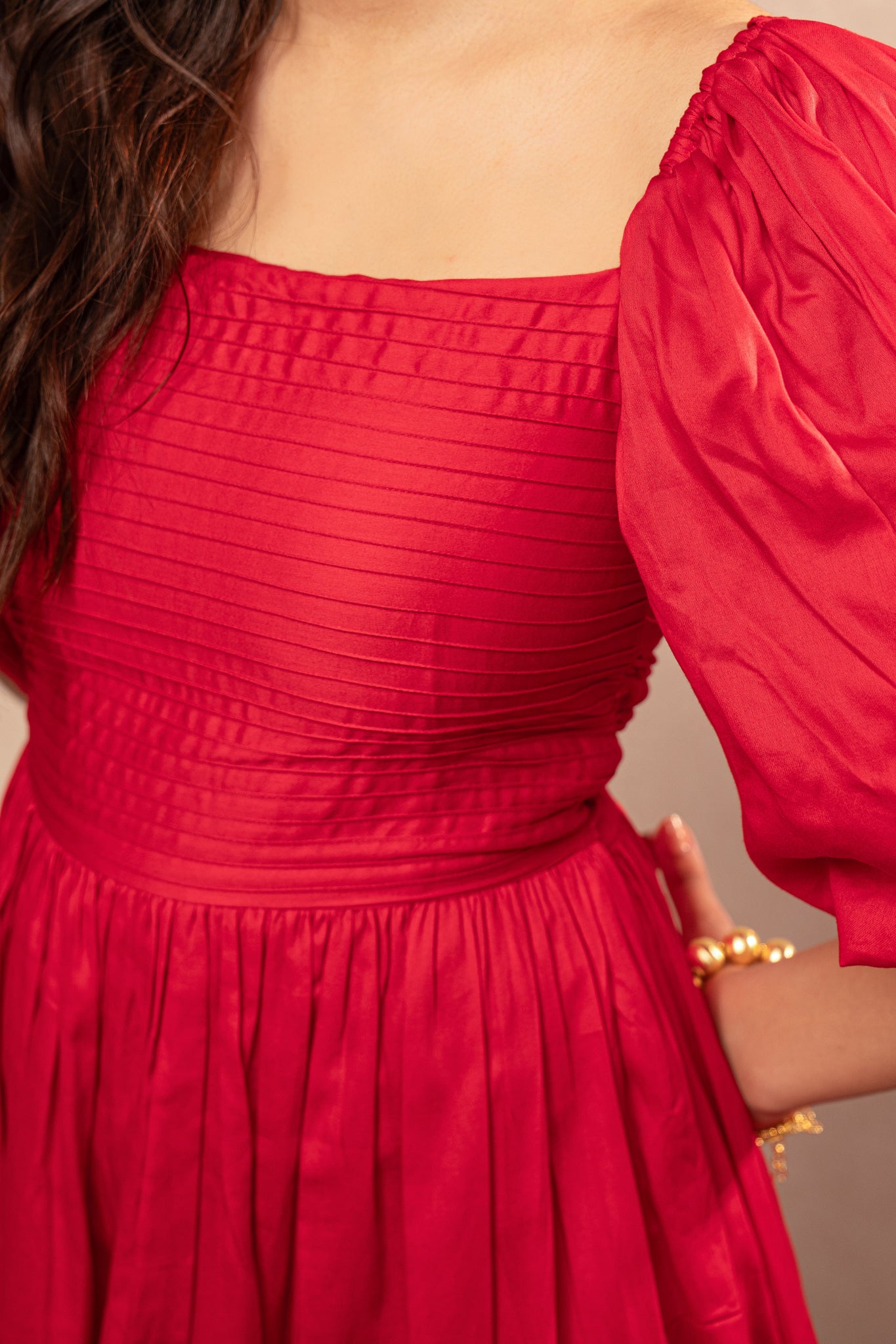 VIYARA RED COTTON A-LINE DRESS