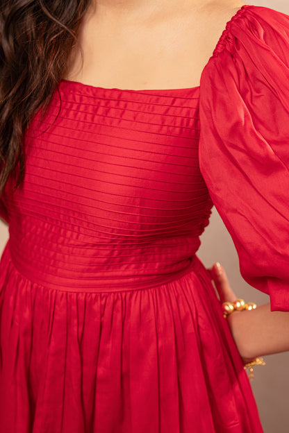 VIYARA RED COTTON A-LINE DRESS