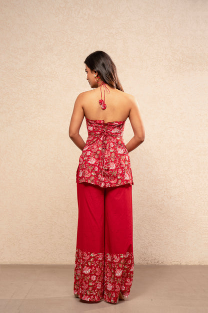 TVARA RED CORSET HALTER NECK COORD SET