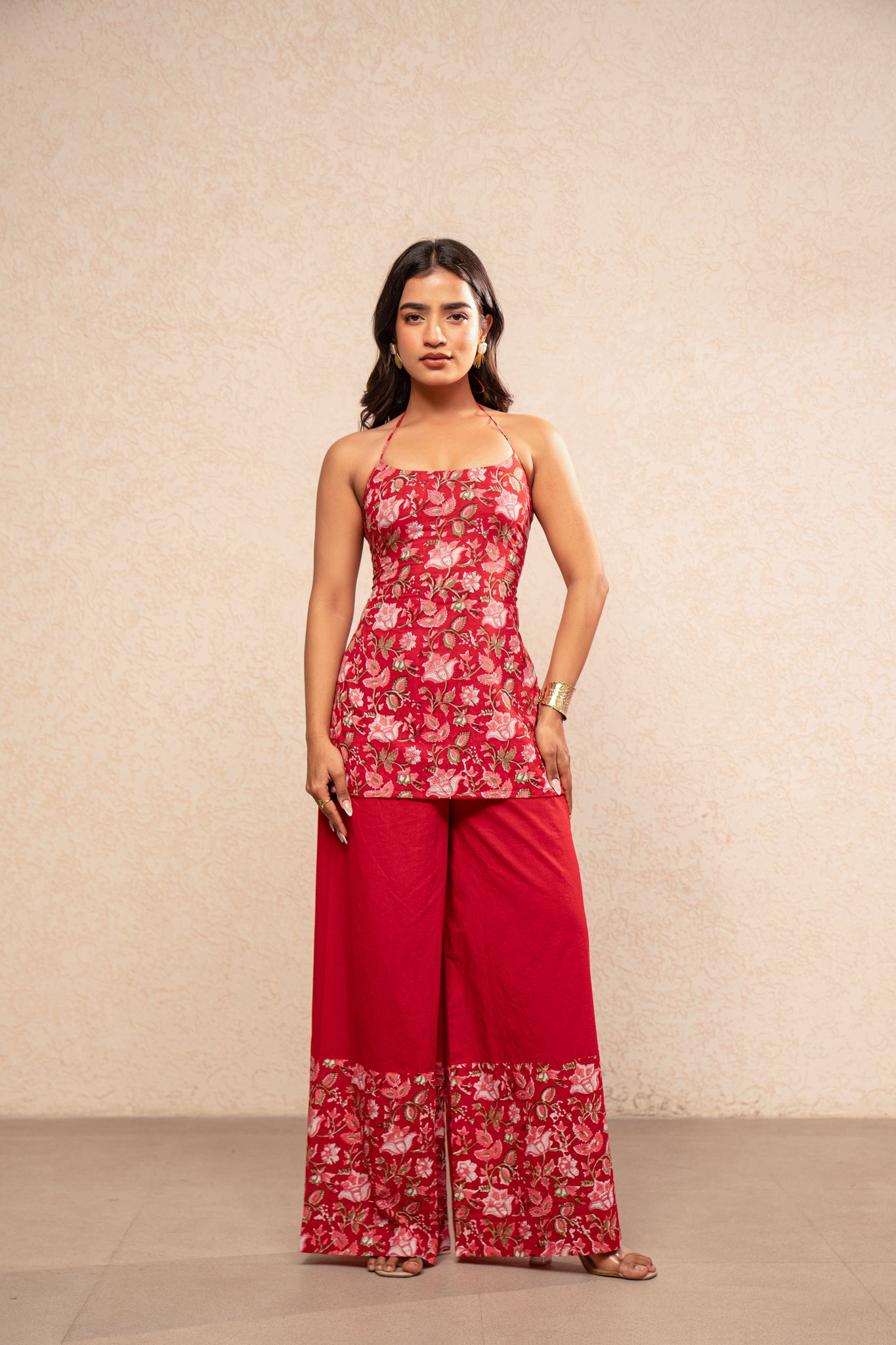 TVARA RED CORSET HALTER NECK COORD SET